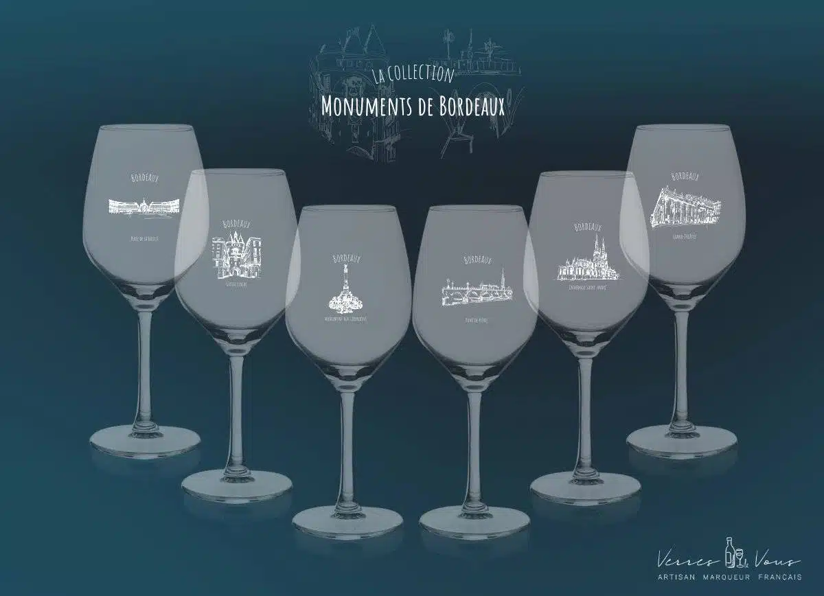 Lot de 6 verres à vin <br/> “Monuments Bordeaux”